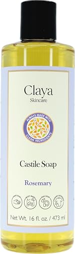Image of Claya Rosemary Liquid Castile Soap - Organic Ingredients, Biodegradable, Gentle for Sensitive Skin and Versatile Use (16 fl oz (Disc Cap))