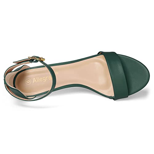 Allegra K Women Open Toe Kitten Heeled Ankle Strap Dark Green Sandals 9 M US4