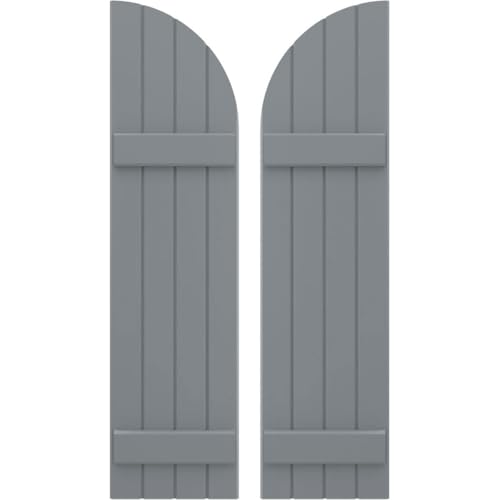 14"W x 43"H Americraft Four Board (2 Batten) Joined Exterior Real Wood Joined Board-n-Batten Shutters w/Arch Top (Per Pair), Ocean Swell