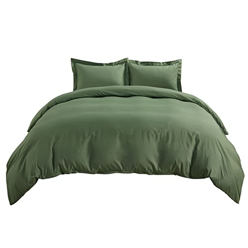 Image of Bedsure Duvet Cover Twin /Twin XL Size - Extra Soft Double Brushed Bedding Set with Zipper Closure, 2 Pieces, Includes 1 Duvet Cover (68 inchx90 inch) & 1 Pillow Sham, Comforter Not Included, Olive Green | For Kids & Adults, 68 inchx90 inch Comforter Cover, Hotel Luxury, All Season, Breathable, Easy Care, Lightweight, Zipper Closure
