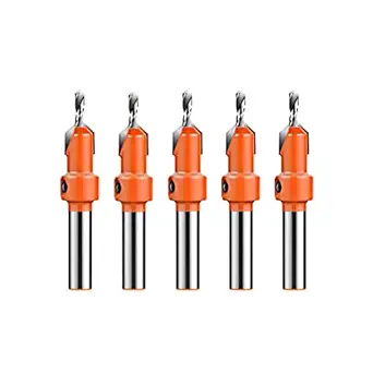 QUKAN 5pcs Woodworking Countersink Drill Bit Set 8mm Round Shank Alloy Bit for Wood Milling Cutter Making 2.8-4mm Screw Hole