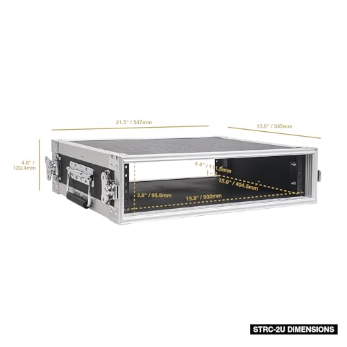 Image of Sound Town 2U PA /DJ Rack /Road Case, 2-Space, with 16 inch Rackable Depth, Plywood, Metal Ball Corners - Pro Tour Grade (STRC-2U)