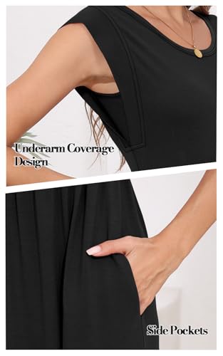 Image of DB MOON Womens 2026 Maxi Dresses Empire Waist Long Summer Dress Casual Cap Short Sleeve Sundress with Pockets