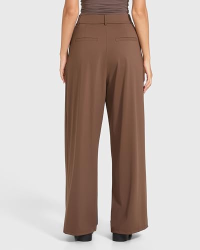 MOOSLOVER Women Casual Wide Leg Dress Pants Stretch Pull On High Waist Loose Fit Trousers with Pockets2