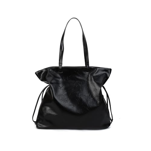 Large Tote Shoulder Bag Black Faux Leather Side Pocket
