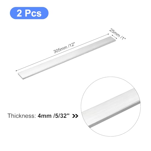 Image of uxcell Square Aluminum Flat Bar, 2Pcs 5 /32 inch Thick 1 inch Width 12 inch Length Square Aluminum Bar 6061 Aluminum Flat Plate, 4 x 25 x 305mm T6511 Solid New Mill Stock for Industrial Building