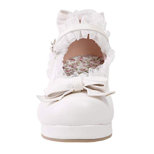 Image of LUXMAX Women Kawaii Mid Block Heel Mary Jane Rockabilly Pumps with Bow Platform Chunky Heel Cute Sweet Shoes