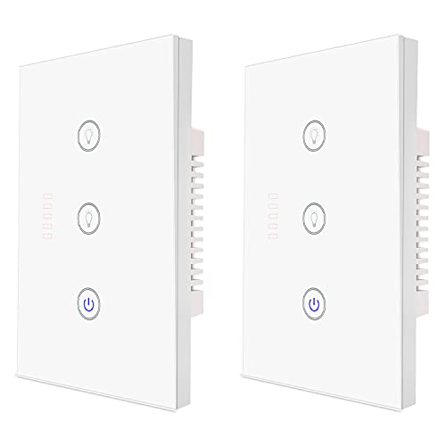 Smart Dimmer Switch White, 2.4Ghz Wi-Fi Touch Switches, Compatible With Alexa And Google Home, Remote Control Smart Life/Tuya App, Neutral Wire Required, No Hub Needed, 2 Packs #TOP4