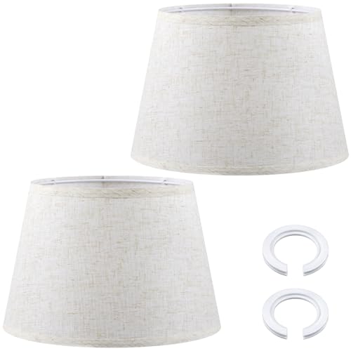 Weewooday 2 Pack Lampshade for Modern Table Lamps and Floor Lamps in Cream with E27 to E14 Adapter Rings, Fabric Cone Light Shade for Ceiling Pendant in Beige Home Decor