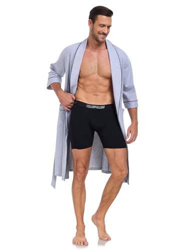 Image of COLORFULLEAF 100% Cotton Men's Bathrobes Summer Kimono Short Sleeve Lightweight Soft Breathable Spa Robe for Men