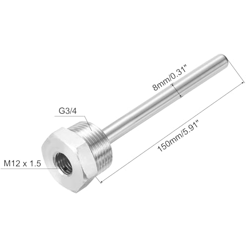 QUARKZMAN Edelstahl 304 Tauchhülsen, 150mm Thermowell G3/4 Zoll Außengewinde Gewinde für Temperatursensor, mit weißer Kappe
