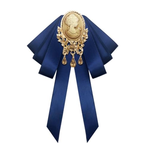Image of Retro Court style Crystal Ribbon Bow Tie Brooch Pins for Women Girls Victorian Cameo Bow Brooch Pre-Tied Bowknot Corsage Collar accessory