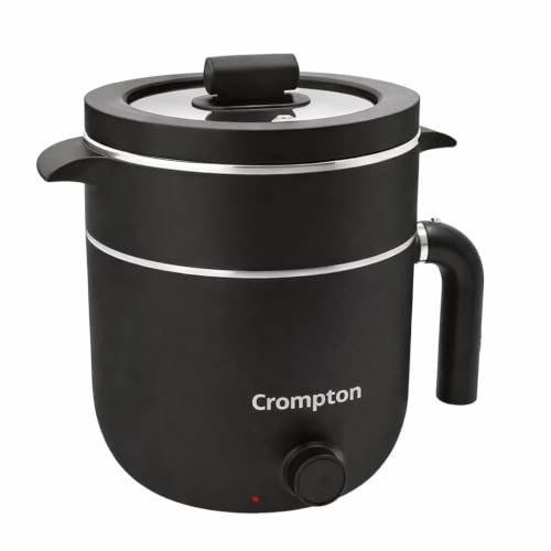 Image of Crompton InstaNourish Pro 1.2L Multi Purpose Electric Kettle with Steamer | 600W | Cool Touch Body | Egg Boiler Stand | Auto Shut-Off | Dry Boil Protection | Black