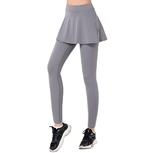 MKIUHNJ Mallas térmicas para mujer y mujer, deportivas, 2 en 1, para ejercicio, de secado rápido, con bolsillo interior, pantalones de yoga, pantalones de forro polar, gris, XX