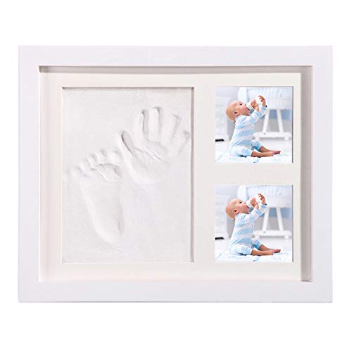Set de Marco de Fotos y Huellas de Bebé, DIY Marco de Fotos de Madera Blanca, Regalo para Recién Nacido/Bebé-28 * 23cm