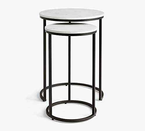 Image of Modern Nesting Side Tables with White Marble Top & Black Metal Frame Stylish & Space-Saving Accent Tables for Living Room Bedroom or Office Set of 2 (Black & White)