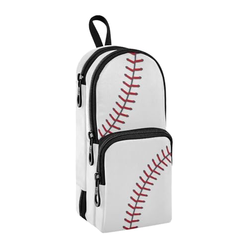 Image of ZAZYXTJ Baseball Texture Standing Large Capacity Pencil Case 3 Compartment Pen Pouch Storage Canvas Makeup Bag for School Office Teen Girl Boy Men Women