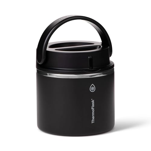 Image of ThermoFlask Insulated Food Jar with Leakproof Lid (20 oz, Black) - Stainless Steel Food Containers for Hot & Cold Meals, Lunch, Soup & Snacks