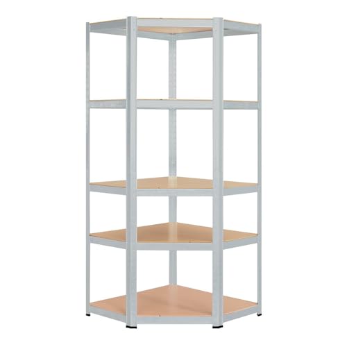 Étagère d'angle charges lourdes en métal 5 plateaux - 875 Kg - Etagère de coin - Montage facile systeme de clip et croisillons