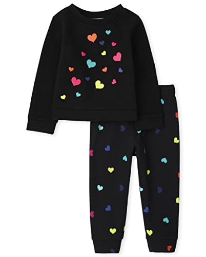 The Children's Place Single Baby Toddler Girls Long Sleeve Sweatshirt And Knit Pants 2-Piece Sets, Black, 2T #TOP20