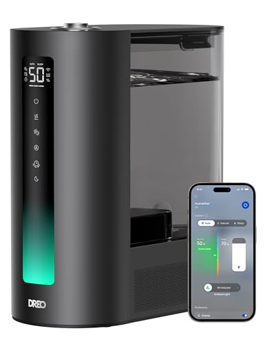 DREO 6L Humidifiers for Bedroom, Smart Warm & Cool Mist for Large Room, 60Hr Quiet Runtime for Baby, Plant, Humidity Sensor, Indicator Light, 12H Timer, Google/Alexa, Black