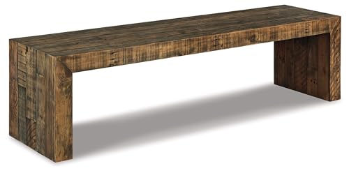 Signature Design by Ashley Sommerford Rustic Wood Dining Room Long Bench, Brown