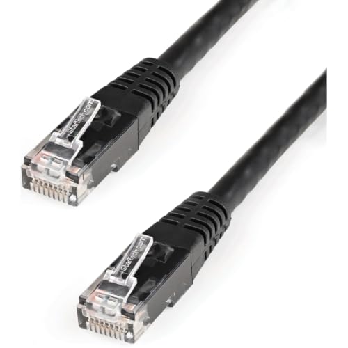 Image of StarTech 35ft CAT6 Ethernet Cable - Black CAT 6 Gigabit Ethernet Wire -250Mhz 100W PoE RJ45 UTP Molded Network Patch Cord with Strain Relief (C6PATCH35BK)