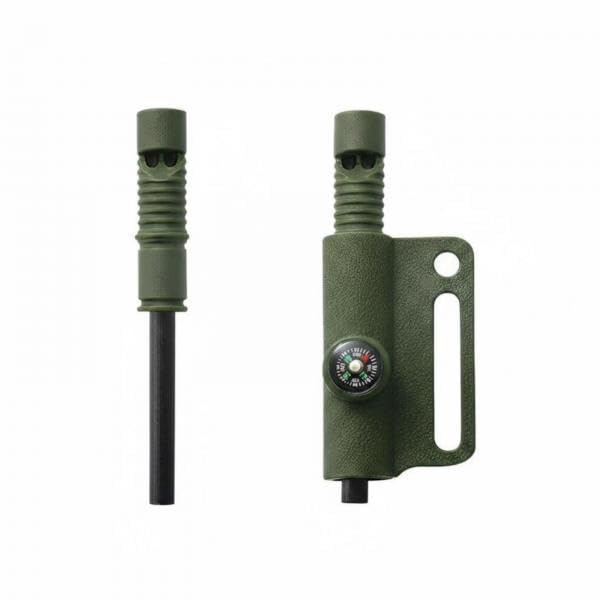 2xSurvival Fire Starter Multi-Tool with Compass, Whistle, K-Sheath for Emergencies Army Green-picture-42