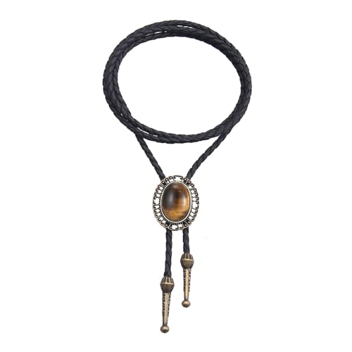 Image of AZORA Western Cowboy Bolo Tie Men Leather Necktie Leather Cord Turquoise Stone Bolo Ties for Men Women