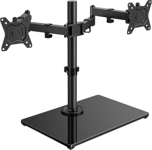 Image of HUANUO Free Standing Dual Monitor Stand for 13-32 Inch Monitors, Glass Base