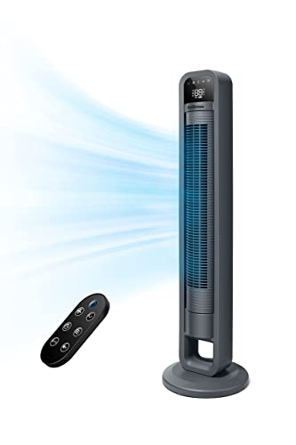 OmniBreeze Ventilador de torre eléctrico digital, oscilación interior con control remoto, pantalla LED, ventiladores de suelo sin alas de pie, refrigeración y uso en interiores