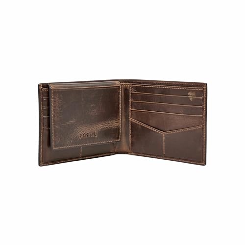 Image of Fossil Men's Wallet, Derrick Leather RFID-Blocking Wallet Bifold Passcase with Removable Card Case, Dark Brown