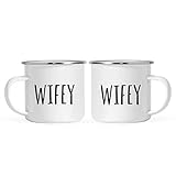 Andaz Press Lesbian Wedding Engagement Stainless Steel Campfire Coffee Mugs Gift Set, Wifey, Wifey, 2-Pack, Metal Enamel Campfire Camp Cup, includes gift box