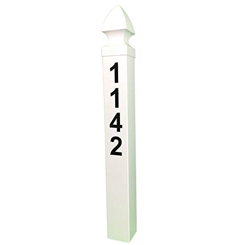 Addresses Of Distinction White Address Post – 32” Tall Address Marker - Customized Black House Numbers –All Hardware & Stake Included – Help Emergency Vehicles Find Your Home (Essex Cap) #TOP27