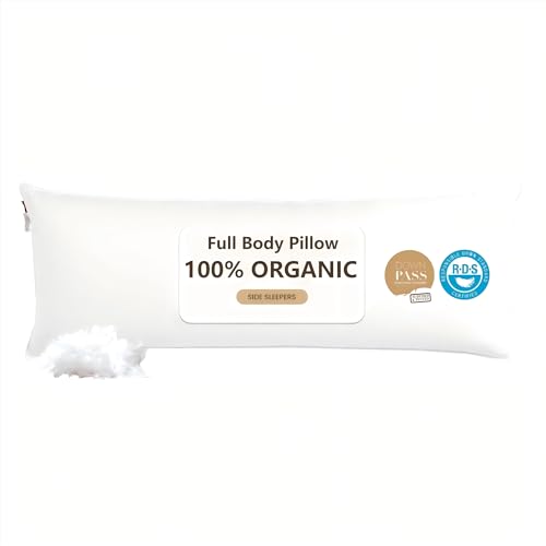 Goose Down Body Pillows for Adults Large Body Pillow for Side Sleeper Hugging Feather Body Pillow Insert Cooling 20x54 Full Length Long Pillow for Bed with 100% Organic Cotton Shell White 20x54