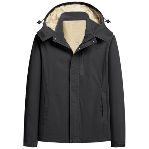 PEGENO Men's Winter Thick Hooded Jacket Fleece Lining Windproof Parka With Removable Hood Coat4