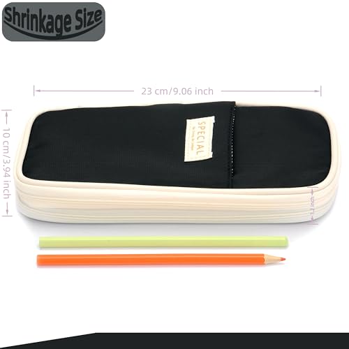 Image of Large Capacity Big Special Cute Aesthetic Preppy Canvas Pencil Case Organizer Holder Pouch Bag with Zipper Compartments, Pen Cases for Women Girls School Adults (Black)