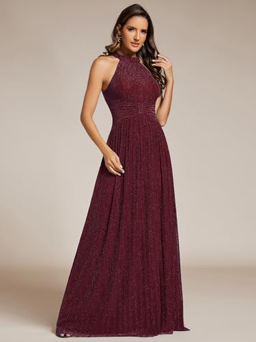 Image of Ever-Pretty Women's Glitter Halter Sleeveless Formal Dresses Evening Gowns Pleated A-line Wedding Guest Dress 41961