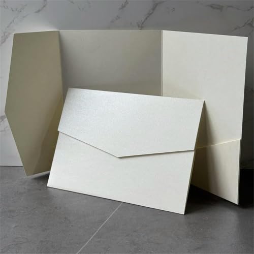 Cartes Pocketfold ivoire nacré avec enveloppes vierges pour faire-part de mariage (Lot de 20)