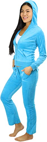 Tobeinstyle Women's Velour Tracksuit Jacket And Matching Pants - Turquoise - L #TOP4