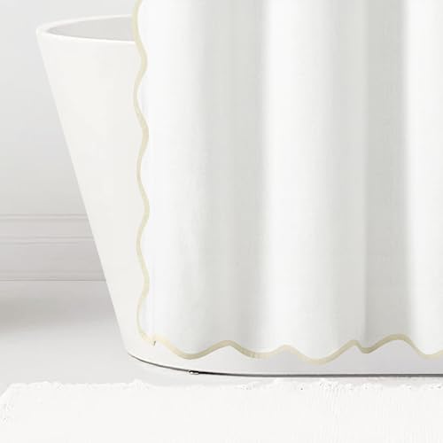 Lush Decor Coastal Chic Scallop Edge Linen-Textured Shower Curtain, Single 72" W x 72" L, Neutral & White - Scalloped Shower Curtains - Coastal Bathroom Curtain - Image 4