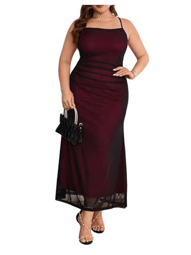Floerns Women's Plus Size Dress Mesh Bodycon Maxi Slip Dress Spaghetti Strap Ruched Cocktail Dresses