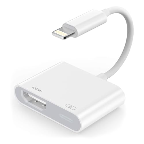 Lightning to HDMI Adapter for iPhone to TV, HDMI Adapter 1080P Digital AV Sync Screen Connector Cable with Lightning Charging Port for iPhone 14/13/12/11/XS/XR/X/8/7/iPad, No Power Needed