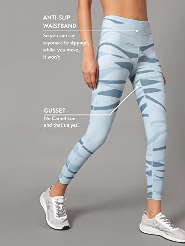 Image of CULT High Waist Running Tights with Side Pocket | Geometric Print | Breathable | Moisture-Wicking | Curved Hem