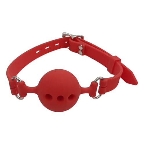 Image of Leather Restraints Ball Mouth Plug Silicone Bondage Ball Gag Hollowed-Breathable Silicone Sex Gag Muzzles Adjustable Strap Bondage Harness Restraints( (Red-BO3)