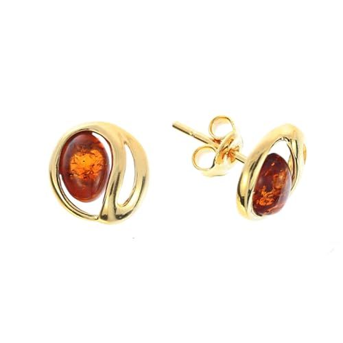 Boucles d'oreilles rondes en ambre et argent 925 plaqué or pour femme