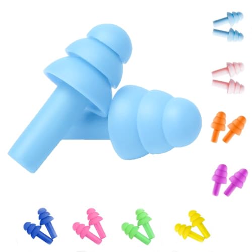 Image of Reusable Silicone Earplugs, 8 Pairs of Noise Reduction Ear Plugs, Suitable for Sleeping, Swimming, Snoring, Concerts, Airplanes, Travel, Work, Noisy Places