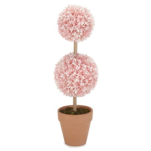Potted Boxwood 2-Tier Faux Topiary for Indoors - Pink
