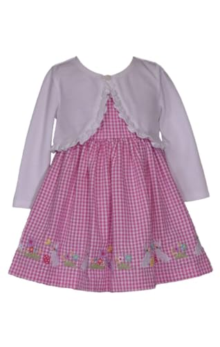 Bonnie Jean Girl's Easter Dress - Pink Gingham Dress w/White Cardigan for Baby, Toddler, and Little Girls, Pink, 0-3 Months