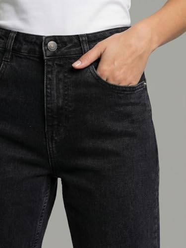 Image of Urbano Fashion Women's High Rise Straight Fit Washed Jeans Non-Stretchable